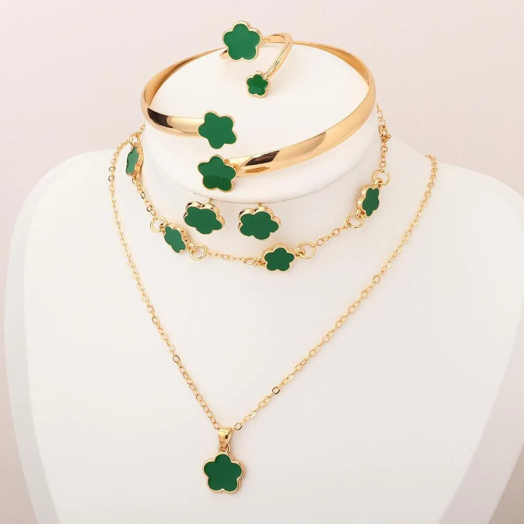 Flower Design Resin Plating Resin Necklace And Bracelet Set