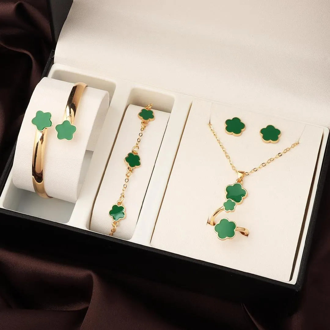 Flower Design Resin Plating Resin Necklace And Bracelet Set