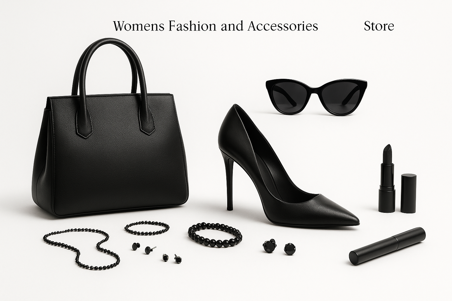 i have store having all ladies related products suggest an image for landing page having white background and black products 